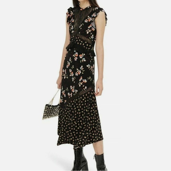 Topshop WOMEN Size 6US, 10UK Lace Mix Floral Spring Midi Dress - Picture 6 of 6
